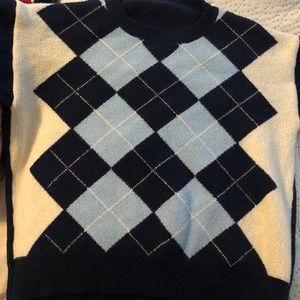 blue argyle sweater